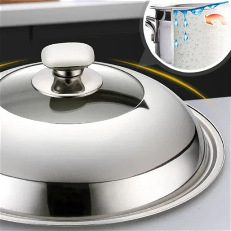 Couvercle universel en inox pour poêle et wok avec poignée et design élégant