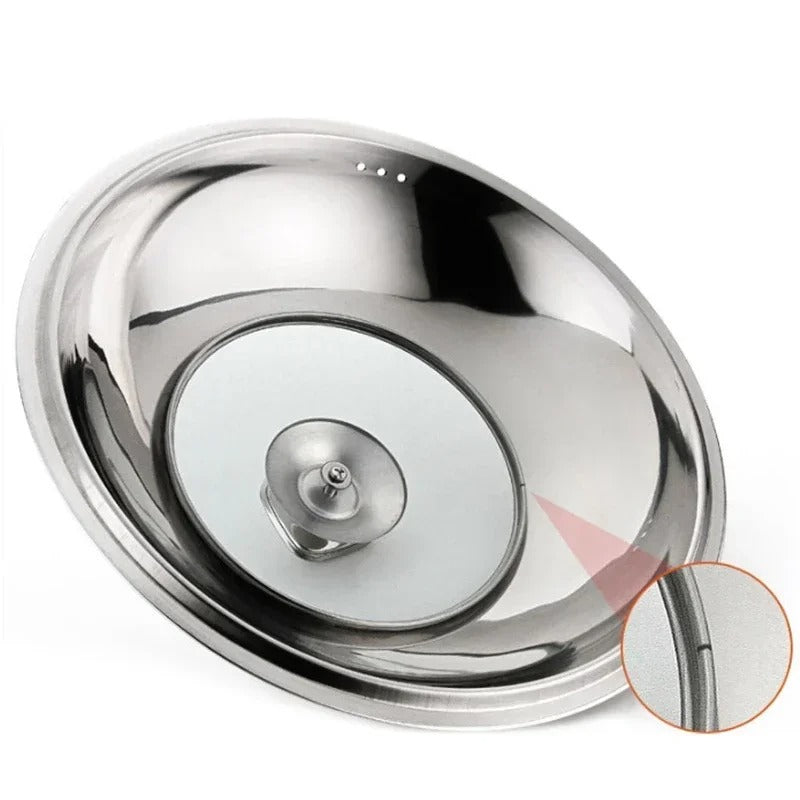 Couvercle universel en inox pour poêle et wok avec poignée centrale pour une utilisation pratique
