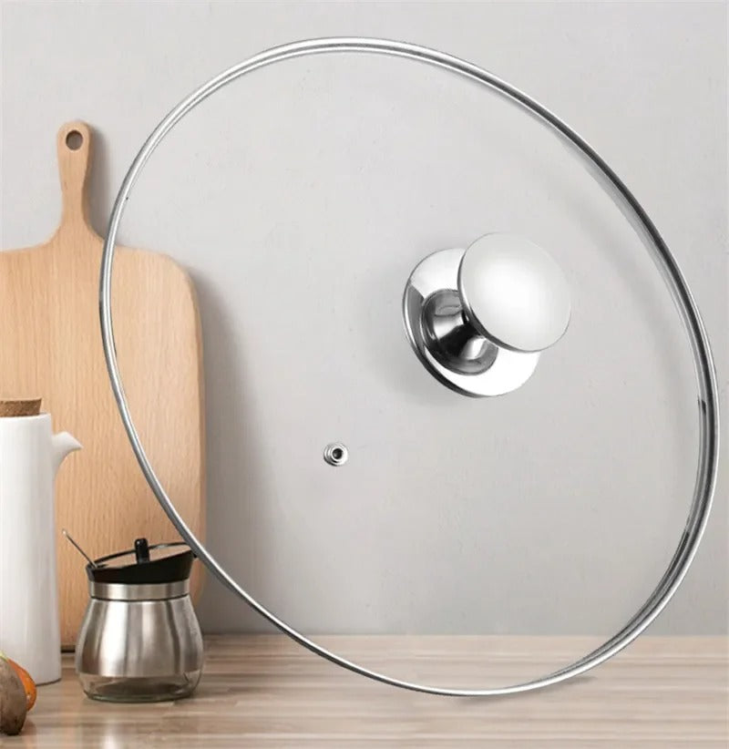 Couvercle universel inox avec poignée verre pour poêle, design moderne et pratique pour la cuisine