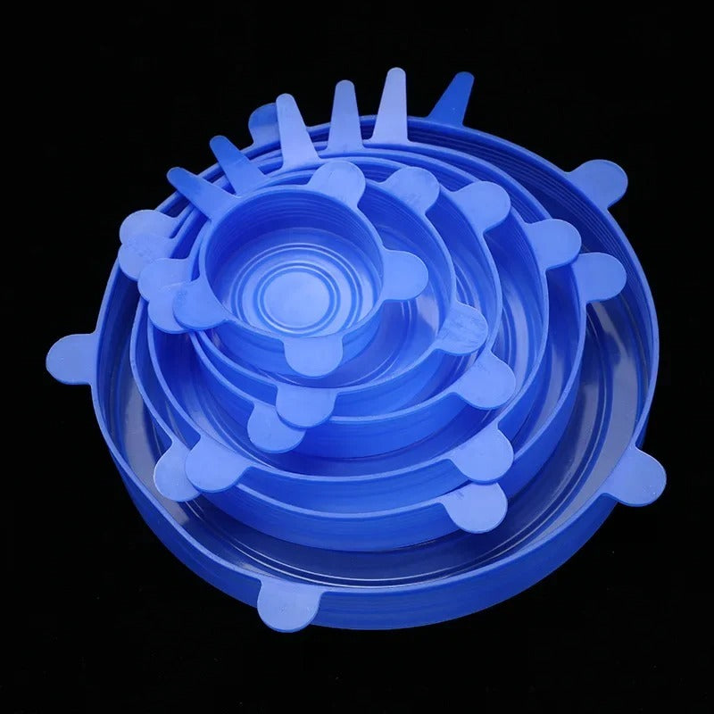 Couvercles en Silicone Extensibles Réutilisables – Lot de 6 en bleu pour couvrir des plats et conserver les aliments