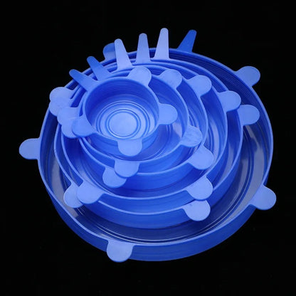 Couvercles en Silicone Extensibles Réutilisables – Lot de 6 en bleu pour couvrir des plats et conserver les aliments