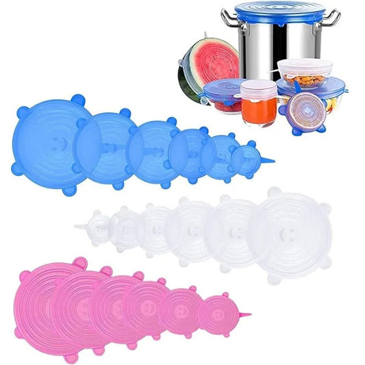 Couvercles en Silicone Extensibles Réutilisables – Lot de 6, idéaux pour conserver vos aliments frais.