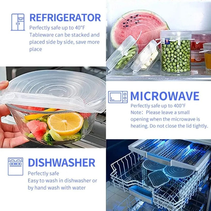 Couvercles en Silicone Extensibles Réutilisables – Lot de 6 pour plats au réfrigérateur, four à micro-ondes et lave-vaisselle