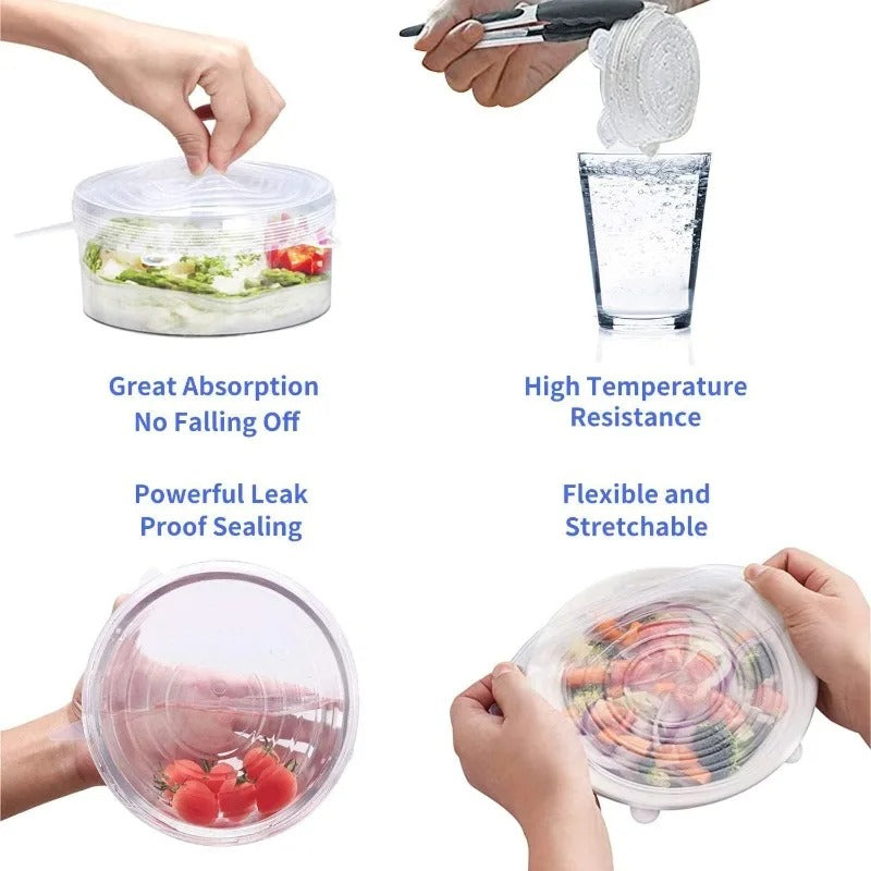 Couvercles en Silicone Extensibles Réutilisables – Lot de 6, flexibles et résistants à la chaleur pour la conservation alimentaire