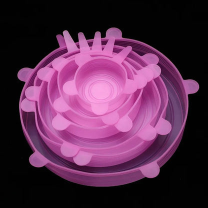 Couvercles en Silicone Extensibles Réutilisables – Lot de 6 en rose, parfaits pour couvrir les aliments.