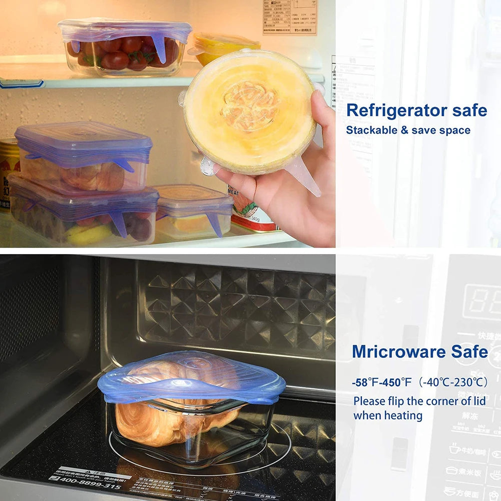 Couvercles Silicone Étanches – 6 / 12 pièces Réutilisables couvrant bols et boîtes au réfrigérateur et micro-ondes