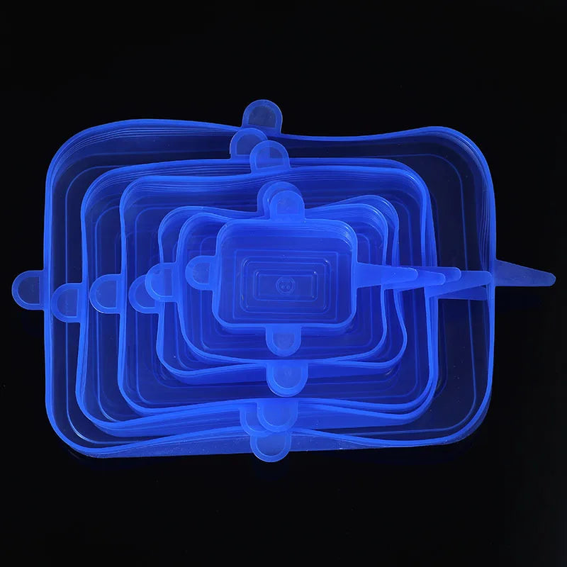 Couvercles Silicone Étanches – 6 / 12 pièces Réutilisables. Ensemble bleu emboîtable de couvercles étirables pour boîtes et bols