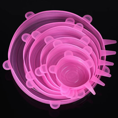 Couvercles Silicone Étanches – 6 / 12 pièces Réutilisables. Jeu de couvercles silicone roses extensibles et hermétiques pour bols