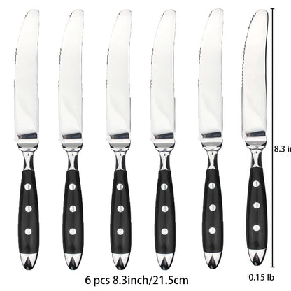 Couverts Élégants Choix Couteaux en acier inoxydable avec manches en noir, ensemble de 6 pièces de 21,5 cm