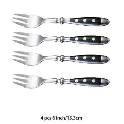 Set de 4 fourchettes élégantes en acier inoxydable avec poignées noires à pois, Couverts Élégants Choix Couteaux, Fourchettes ou Cuillères