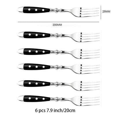 Couverts Élégants Choix Couteaux, Fourchettes ou Cuillères - Ensemble de 6 fourchettes en acier inoxydable avec poignées noires
