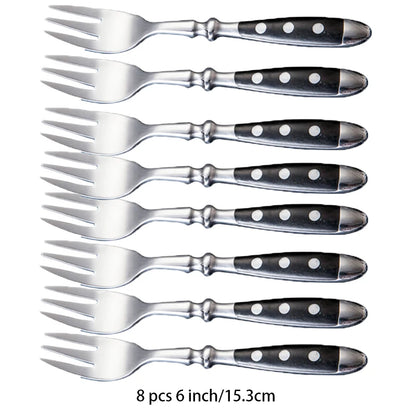 Ensemble de 8 fourchettes élégantes de 6 pouces avec poignées noires à pois blancs, Couverts Élégants Choix Couteaux, Fourchettes ou Cuillères