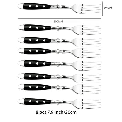 Ensemble de 8 fourchettes élégantes de 20 cm avec poignées noires à pois, Couverts Élégants Choix Couteaux, Fourchettes ou Cuillères