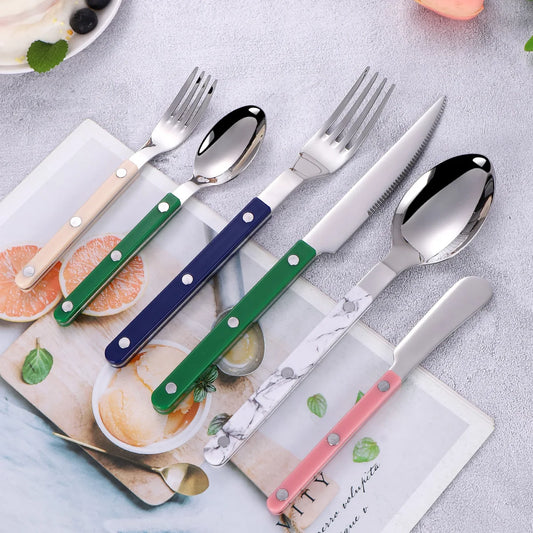 Set Élégant 1 personne de couverts en Inox avec des poignées colorées et design moderne