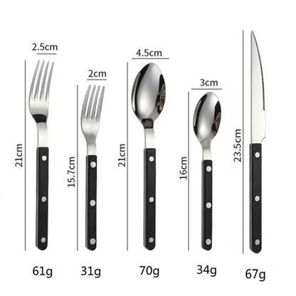 Couverts en Inox – Set Élégant 1 personne comprenant une fourchette, un couteau et une cuillère avec poignées noires