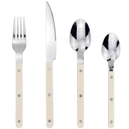 Couverts Inox 18/10 Premium Kit Complet 4 Pièces avec poignées en ivoire pour un élégant service de table.