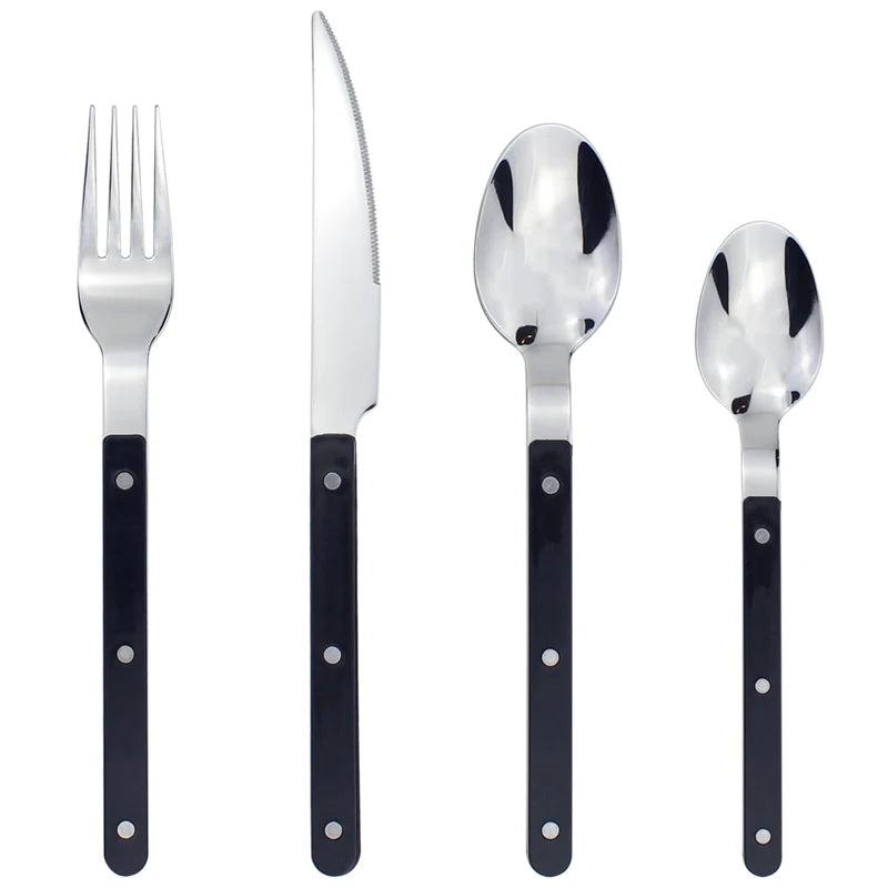Couverts Inox 18/10 Premium Kit Complet 4 Pièces avec manches noirs élégants et brillants