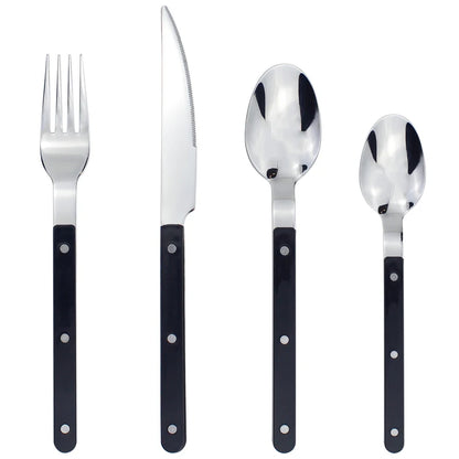 Couverts Inox 18/10 Premium Kit Complet 4 Pièces avec manches noirs élégants et brillants
