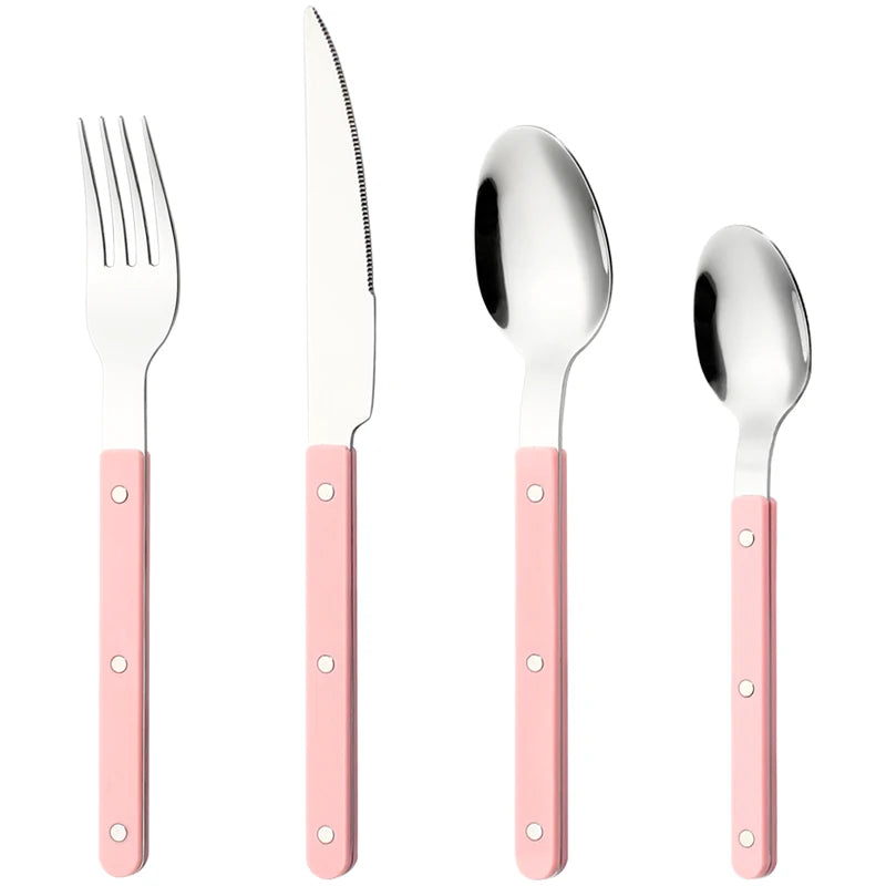 Couverts Inox 18/10 Premium Kit Complet 4 Pièces avec poignées roses élégantes