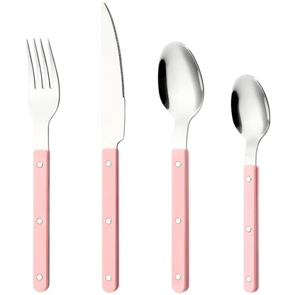 Couverts Inox 18/10 Premium Kit Complet 4 Pièces avec poignées roses élégantes