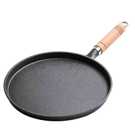 Crêpière en fonte naturelle – 20 à 26 cm – Tous feux avec un manche en bois pour une cuisson optimale