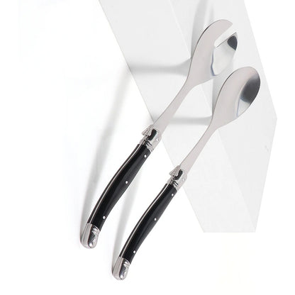 Cuillère à salade inox Lot de 2 serveurs style Laguiole élégants avec poignées noires raffinées