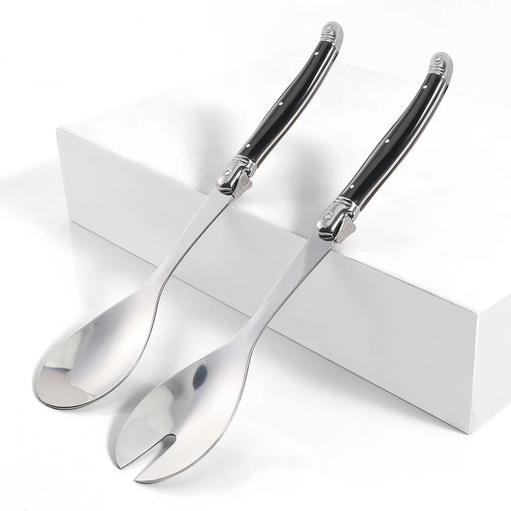 Cuillère à salade inox Lot de 2 serveurs style Laguiole élégants avec poignées en bois noir