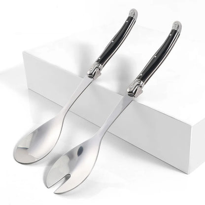 Cuillère à salade inox Lot de 2 serveurs style Laguiole élégants avec poignées en bois noir
