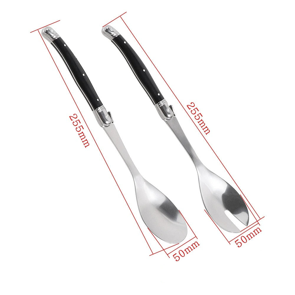 Cuillère à salade inox Lot de 2 serveurs style Laguiole élégants avec manches noirs pour un usage pratique