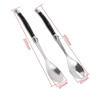 Cuillère à salade inox Lot de 2 serveurs style Laguiole élégants avec manches noirs pour un usage pratique