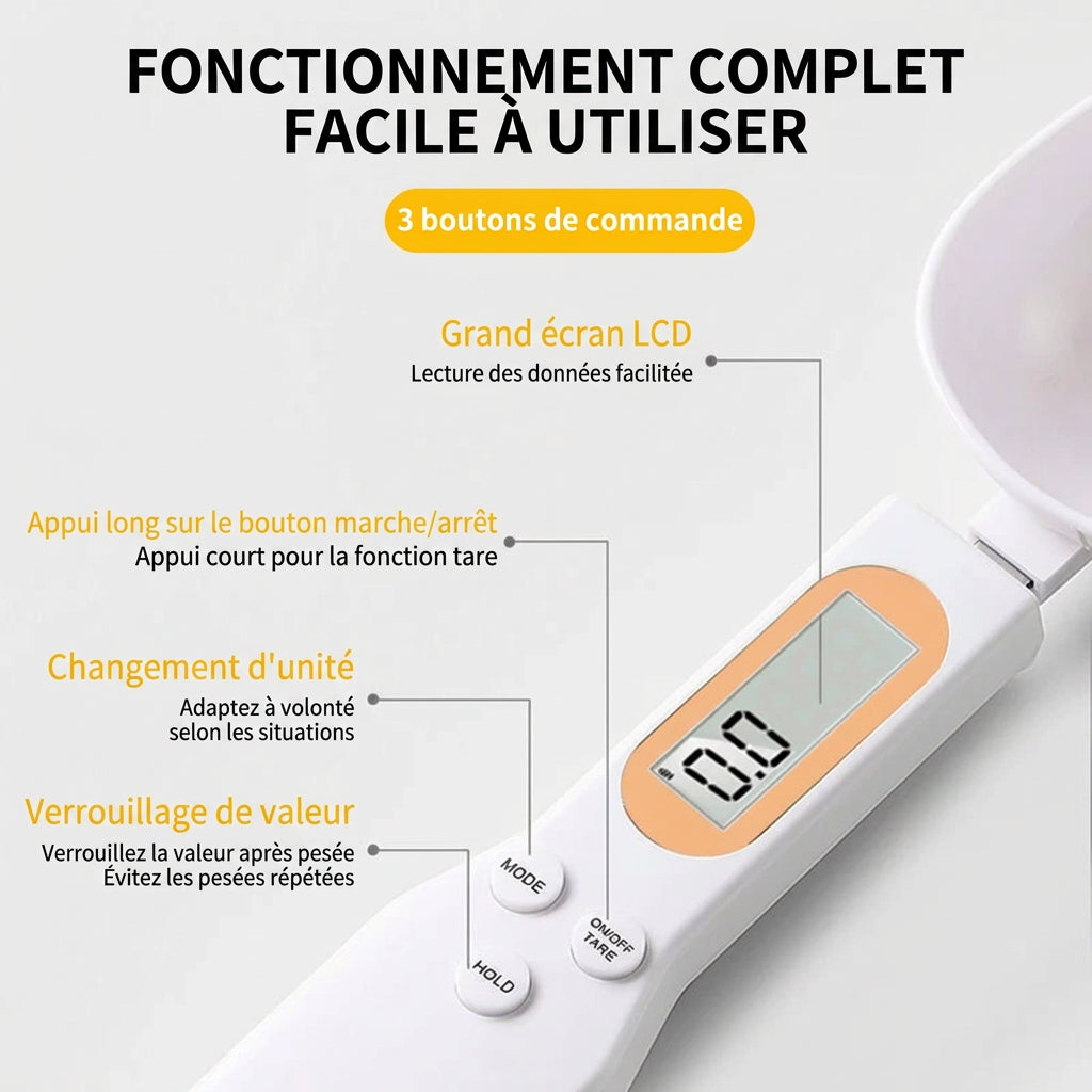 Cuillère Balance Électronique 500 g – Écran LCD avec boutons de commande pour un usage facile
