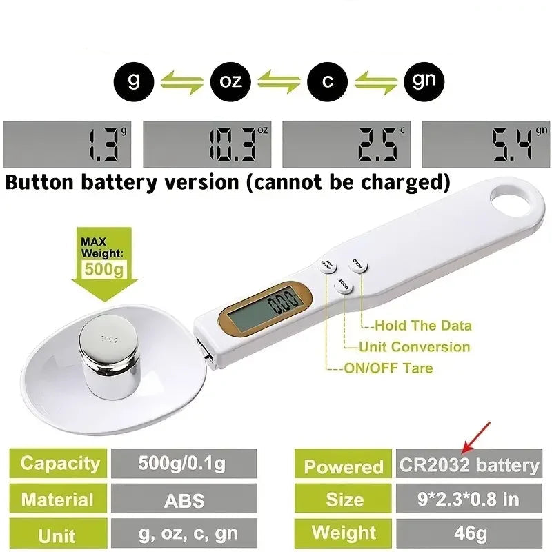 Cuillère Balance Électronique 500 g – Écran LCD avec conversion d'unités et fonction de mise à zéro