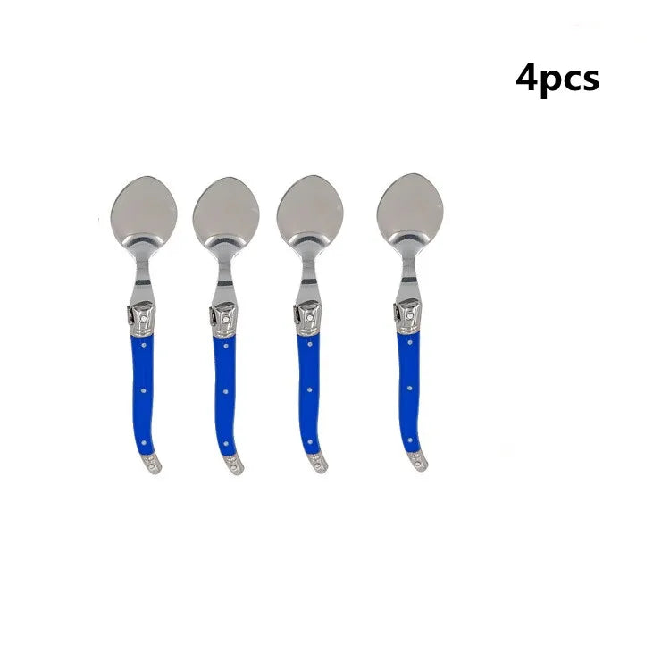 Cuillères à Café Laguiole – Acier Inox 304, 4 pcs avec poignée bleue élégante pour un service raffiné