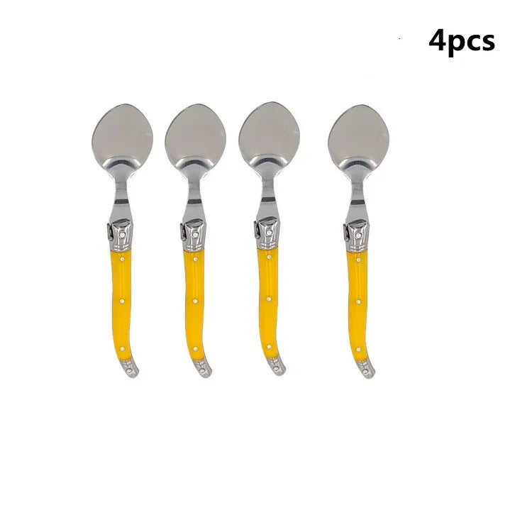 Cuillères à Café Laguiole – Acier Inox 304, 4 pcs avec manches jaunes élégants et design classique