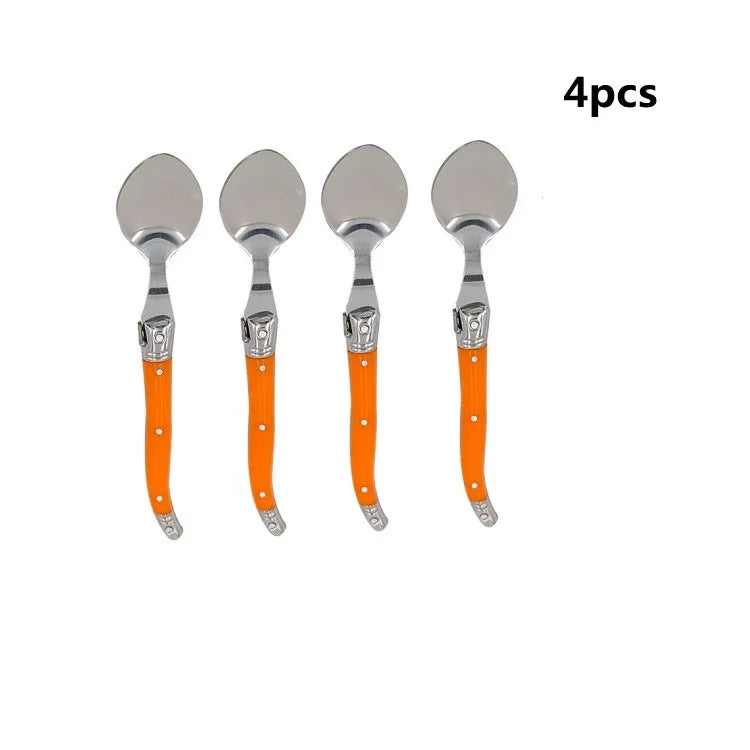 Cuillères à Café Laguiole – Acier Inox 304, 4 pcs avec poignées orange élégantes et durables