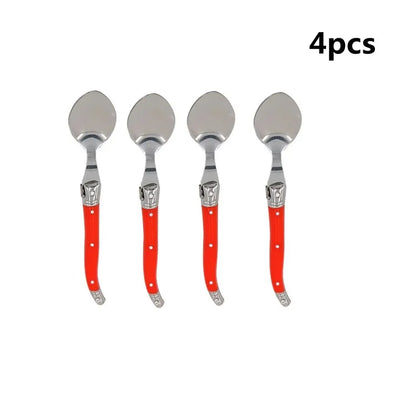 Set de 4 Cuillères à Café Laguiole – Acier Inox 304 avec poignées rouges élégantes pour le service du café