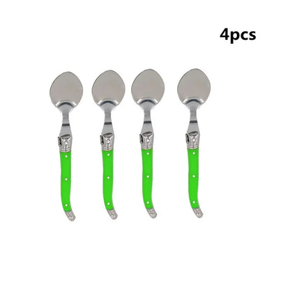 Set de 4 Cuillères à Café Laguiole – Acier Inox 304 avec poignées vertes élégantes