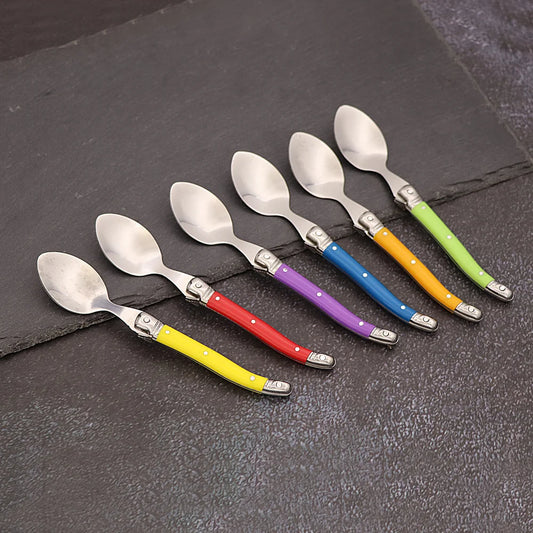 Set de cuillères à café Laguiole en acier inox 304 avec poignées colorées, disponible en 4 ou 10 pcs
