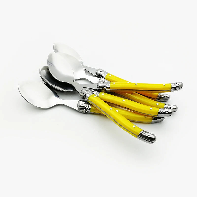 Cuillères à Café Laguiole – Acier Inox 304 avec poignées jaunes, set de 4 ou 10 pièces pour la cuisine