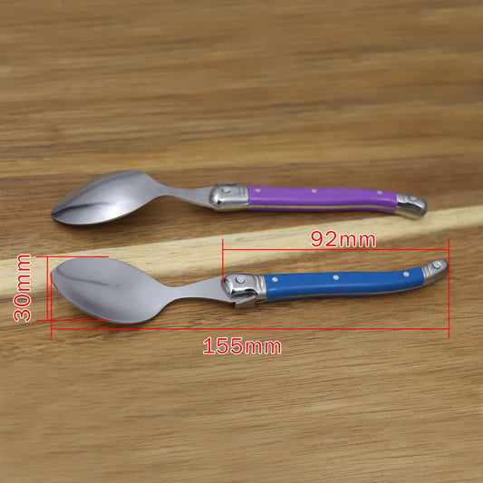Cuillères à Café Laguiole – Acier Inox 304, 4 ou 10 pcs avec poignées colorées en bleu et violet