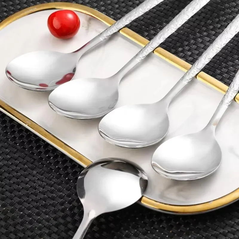 Set de 4 cuillères à soupe Ice Crack 19,5 cm en acier inoxydable avec design élégant pour la cuisine moderne