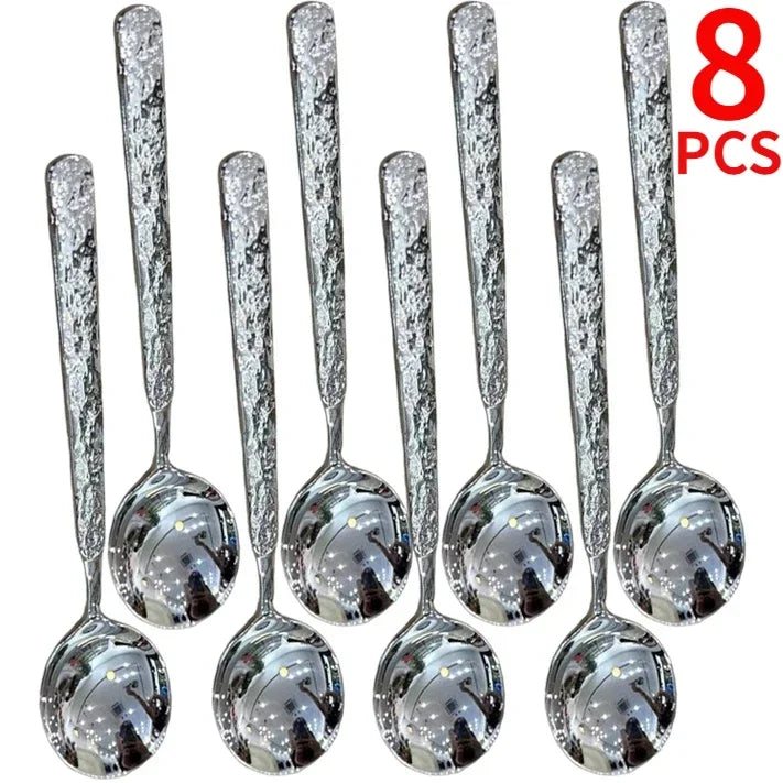 Cuillères à soupe Ice Crack 19,5 cm – Set 2/4/8 pièces en acier inoxydable avec design élégant