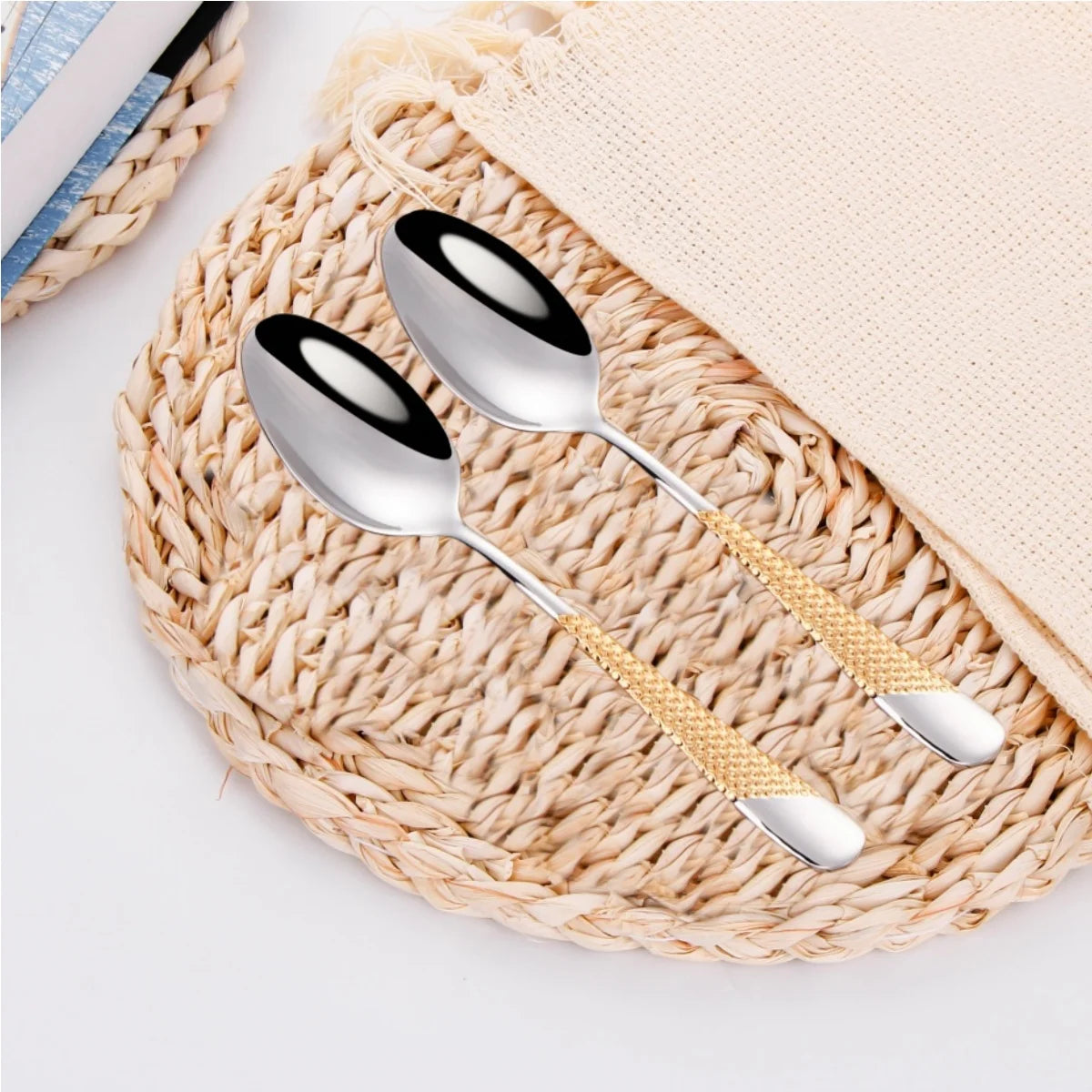 Cuillères à Soupe Luxe Royal en acier inoxydable avec poignées dorées élégantes