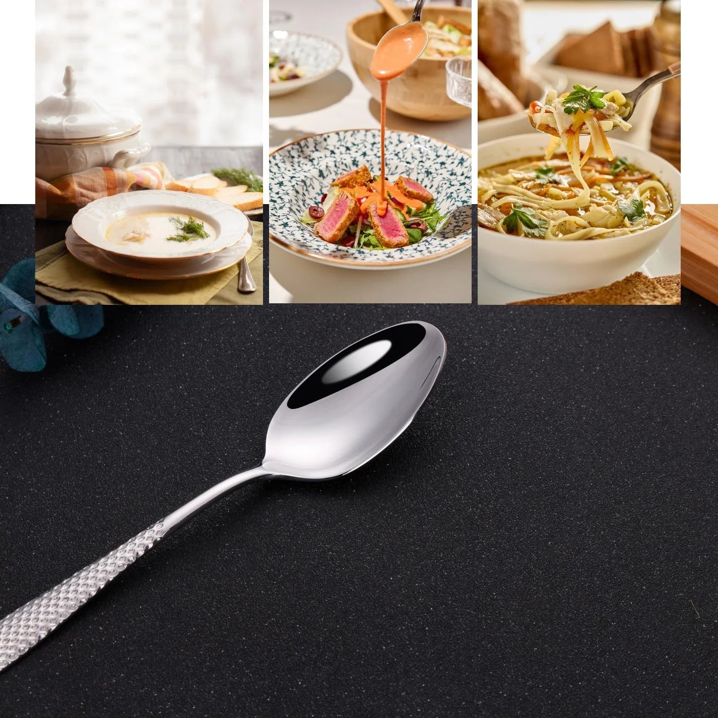 Cuillères à Soupe Luxe Royal en acier inoxydable pour un service élégant de soupes et plats raffinés