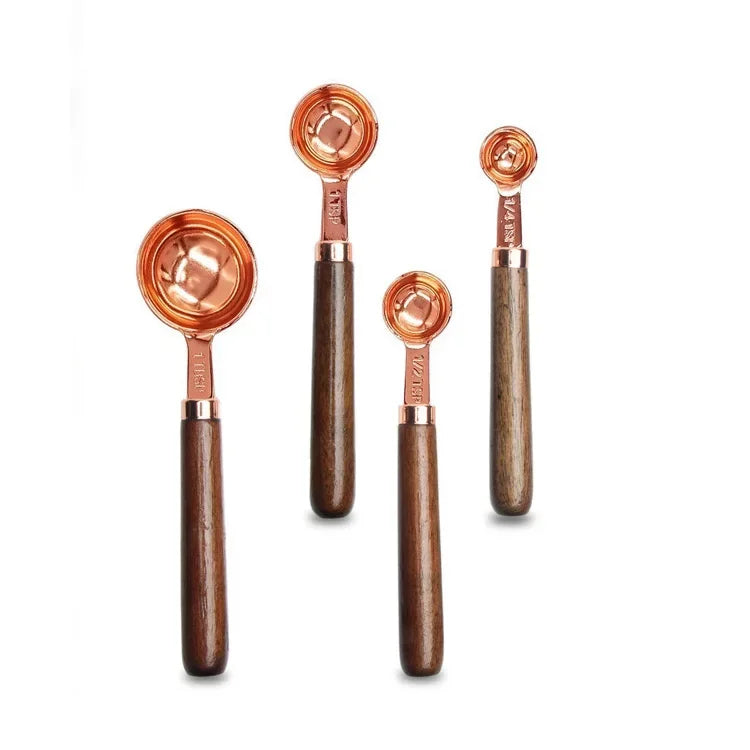 Ensemble de cuillères doseuses inox bois avec manches en bois et portionneuses en acier inoxydable
