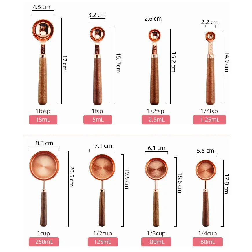 Set de cuillères doseuses Inox bois avec poignées en bois et mesures précises pour cuisine