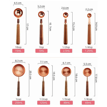 Set de cuillères doseuses Inox bois avec poignées en bois et mesures précises pour cuisine