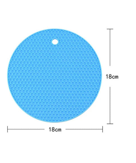 Dessous de Plat Silicone 18cm – Antidérapant & Résistant. Rond bleu texturé effet nid d'abeille, 18 cm, trou de suspension