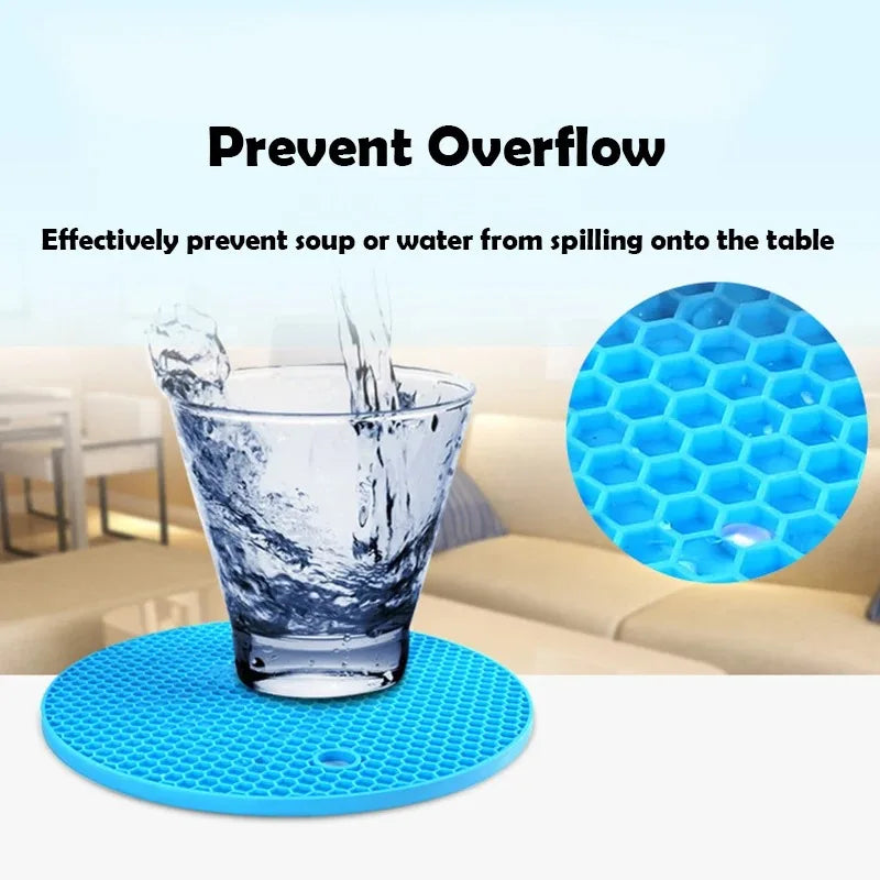 Dessous de Plat Silicone 18cm – Antidérapant & Résistant. Dessous de verre silicone bleu antidérapant motif alvéolé protège table