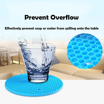 Dessous de Plat Silicone 18cm – Antidérapant & Résistant. Dessous de verre silicone bleu antidérapant motif alvéolé protège table